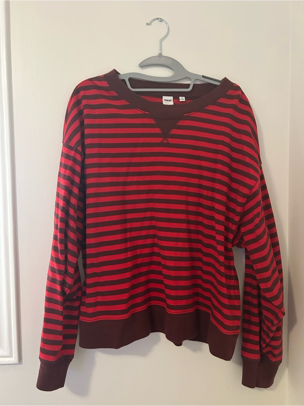 TNA Red & burgundy Striped Long Sleeve Sweatshirt